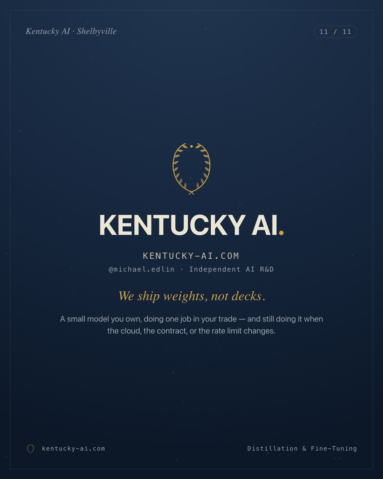 Slide 11 of 11. Kentucky AI sign-off: the wordmark and wreath.