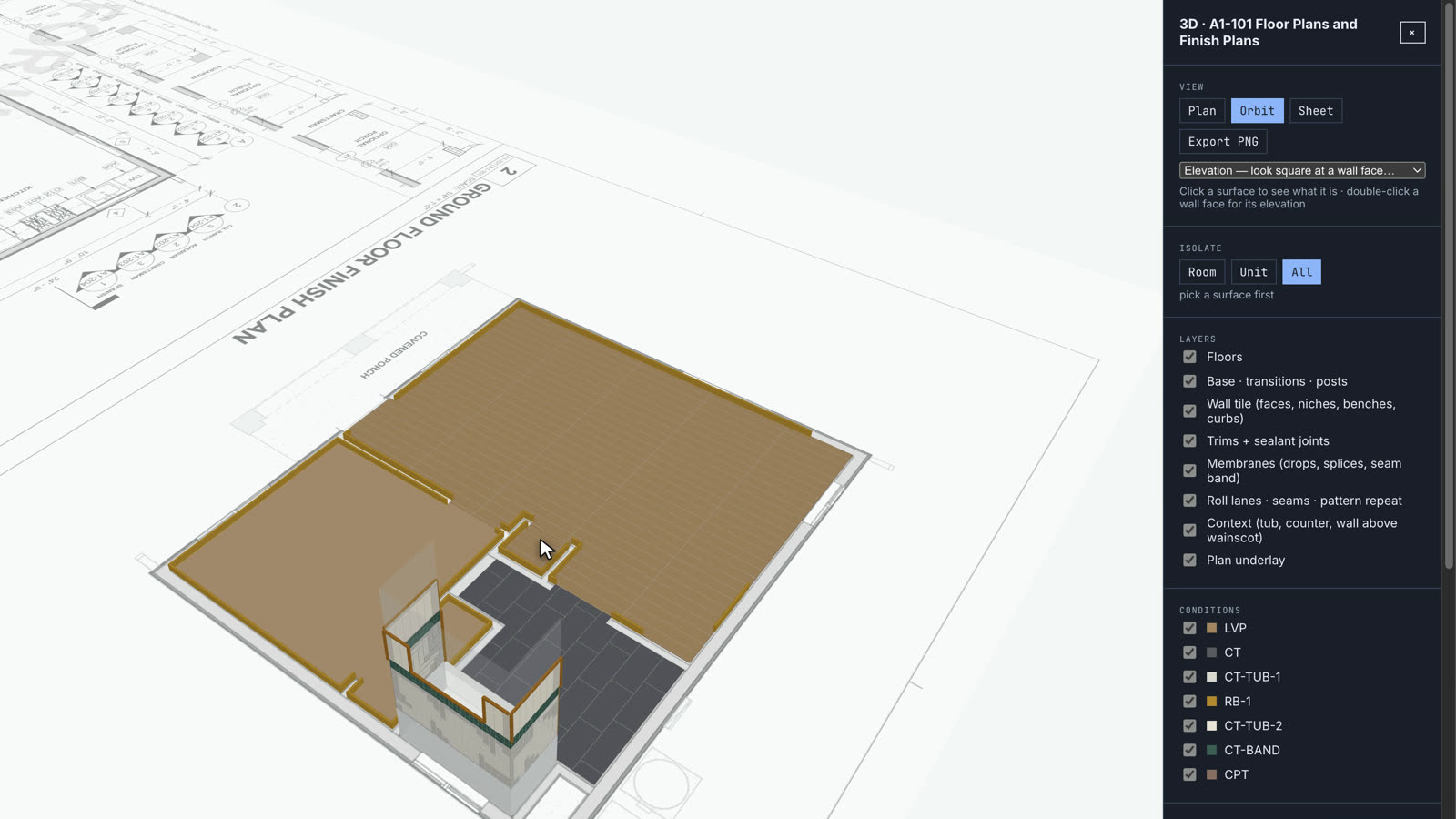 The sheet opened in 3D with every measured surface in place